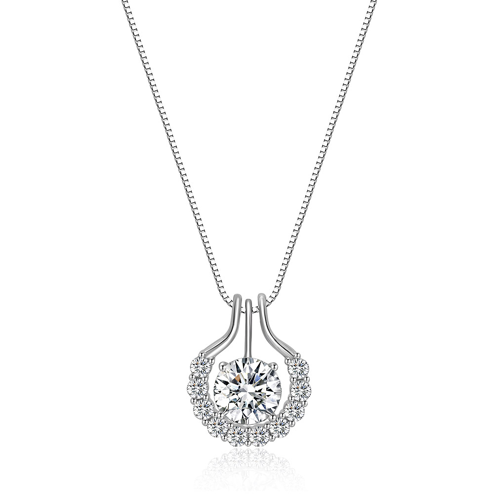 CZ Round Drop White Gold Pendant